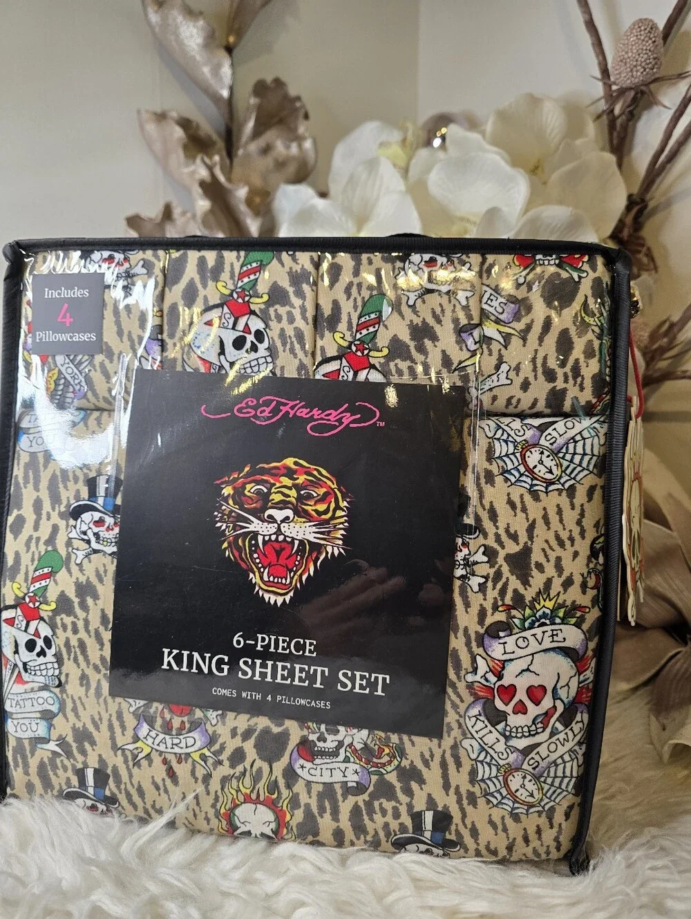Ed HARDY 6PIECE Leopard Print Sheet Set New
